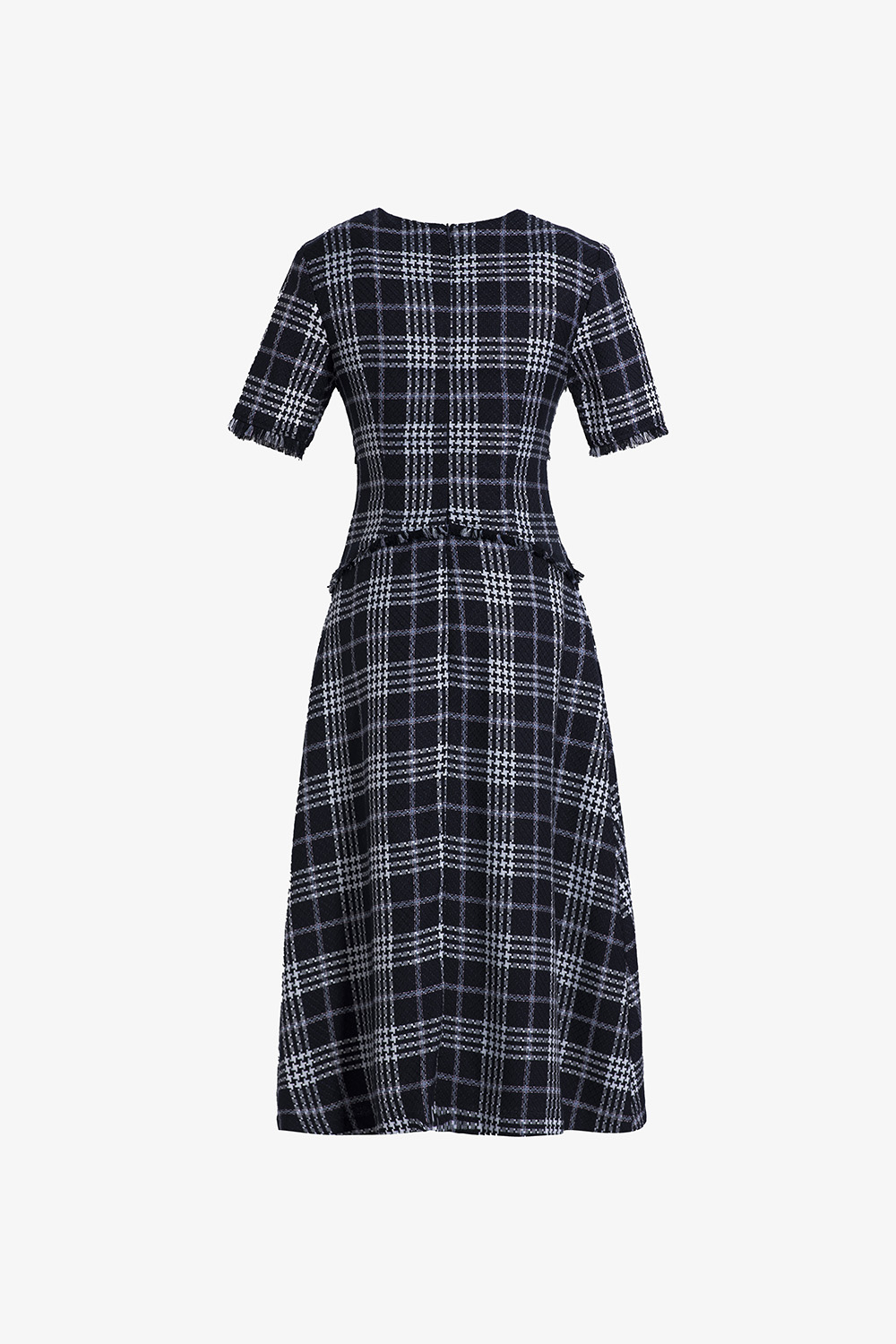 Đầm caro dáng dài xòe cổ v nhấn eo