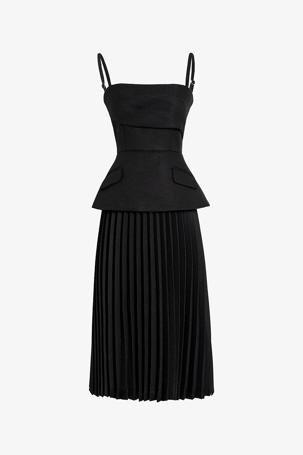 Đầm dự tiệc hai dây peplum tùng xếp ly