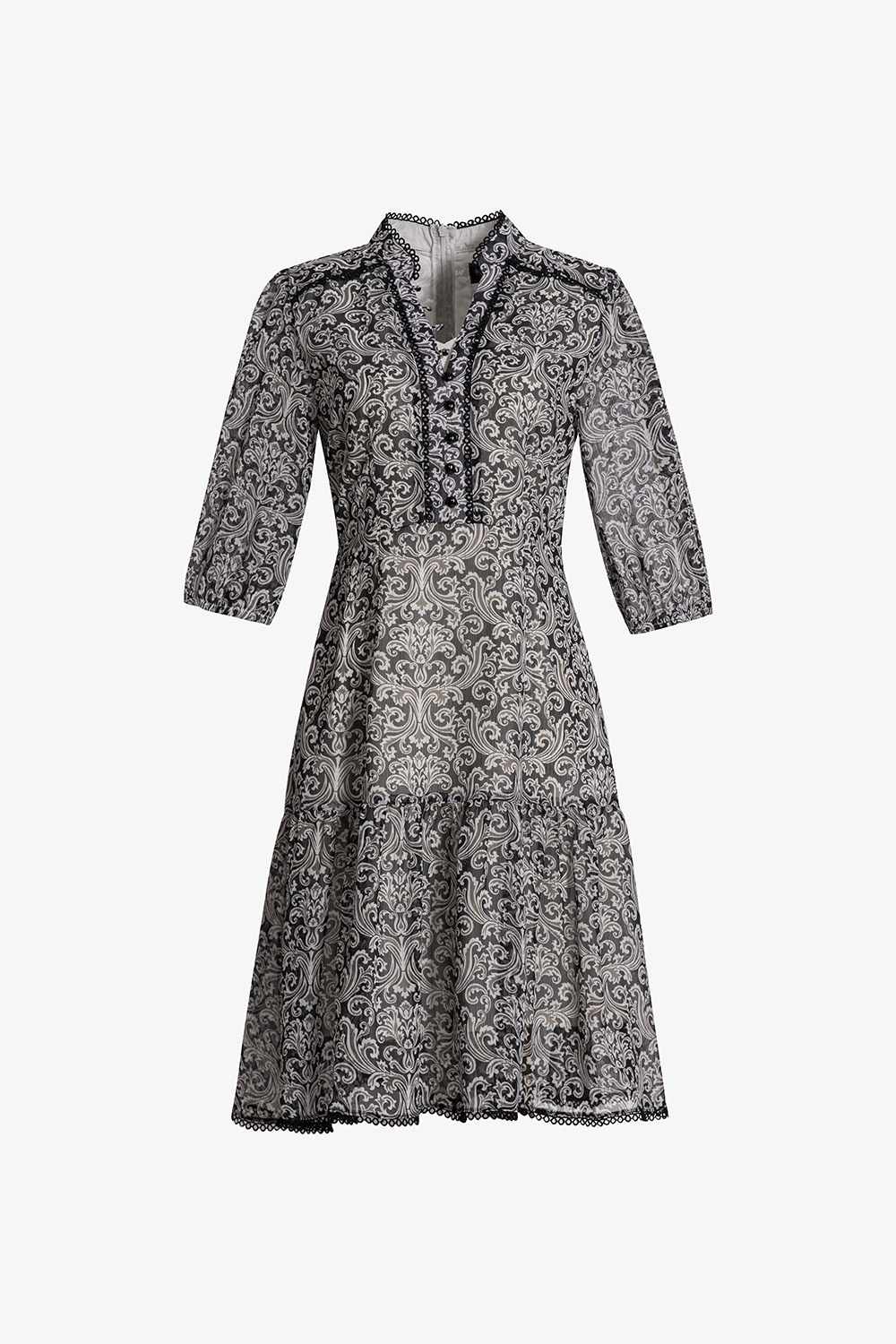 Đầm công sở đuôi cá tay lửng họa tiết