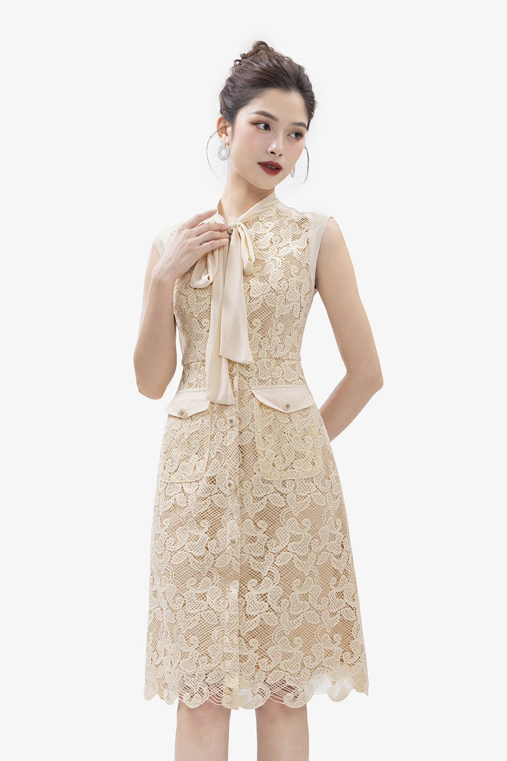 Đầm ren- váy ren đai eo đính ngọc trai - 2 lớp ELISE (Thời trang công sở  VIP) | Shopee Việt Nam