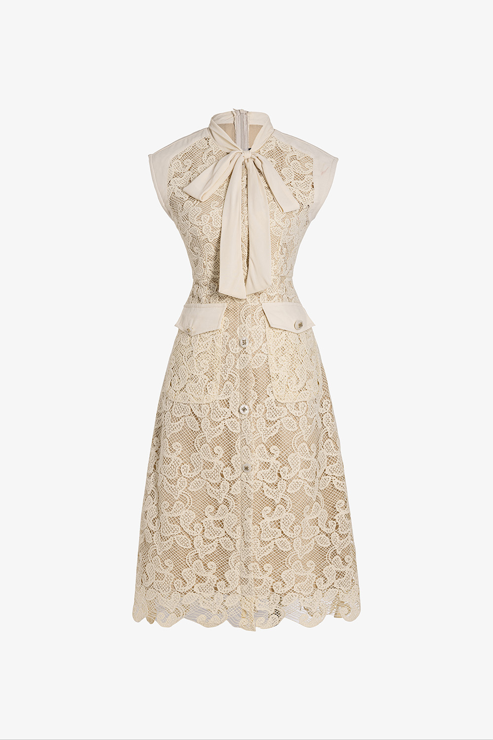 Đầm ren dự tiệc dáng A màu kem