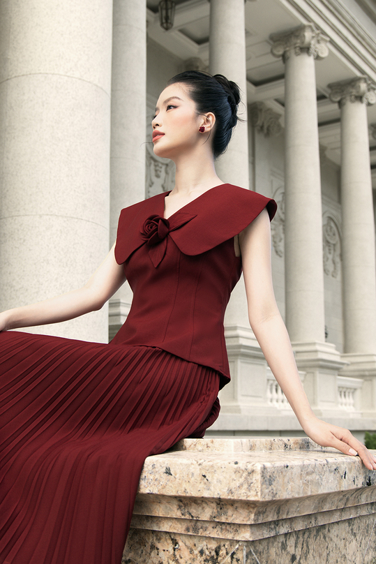 Áo kiểu cổ sen lớn đính hoa sang trọng ASM17-04