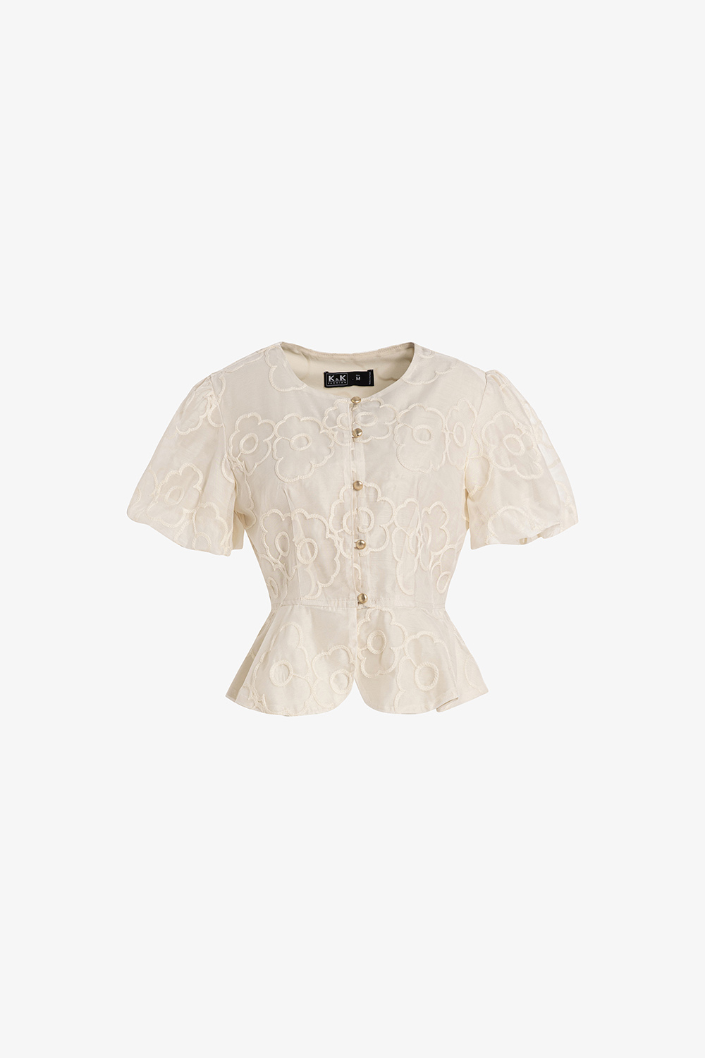 Áo kiểu peplum phối nút tay phồng