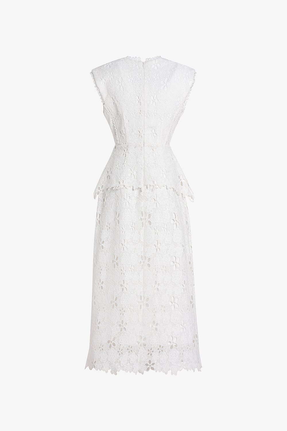 Đầm ren dự tiệc màu trắng peplum phối nơ