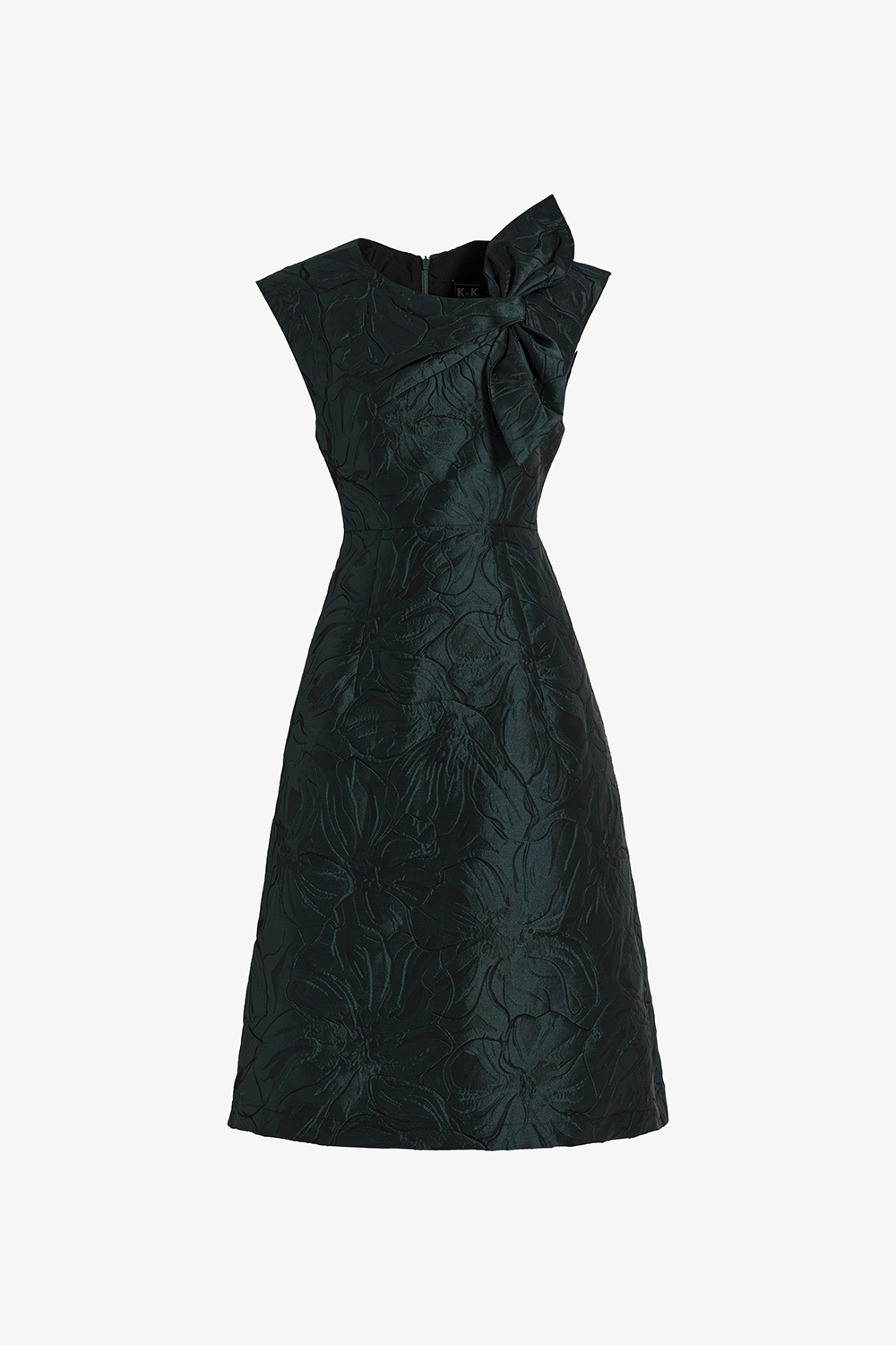 Đầm hoa tafta xanh dự tiệc dáng chữ a sát nách