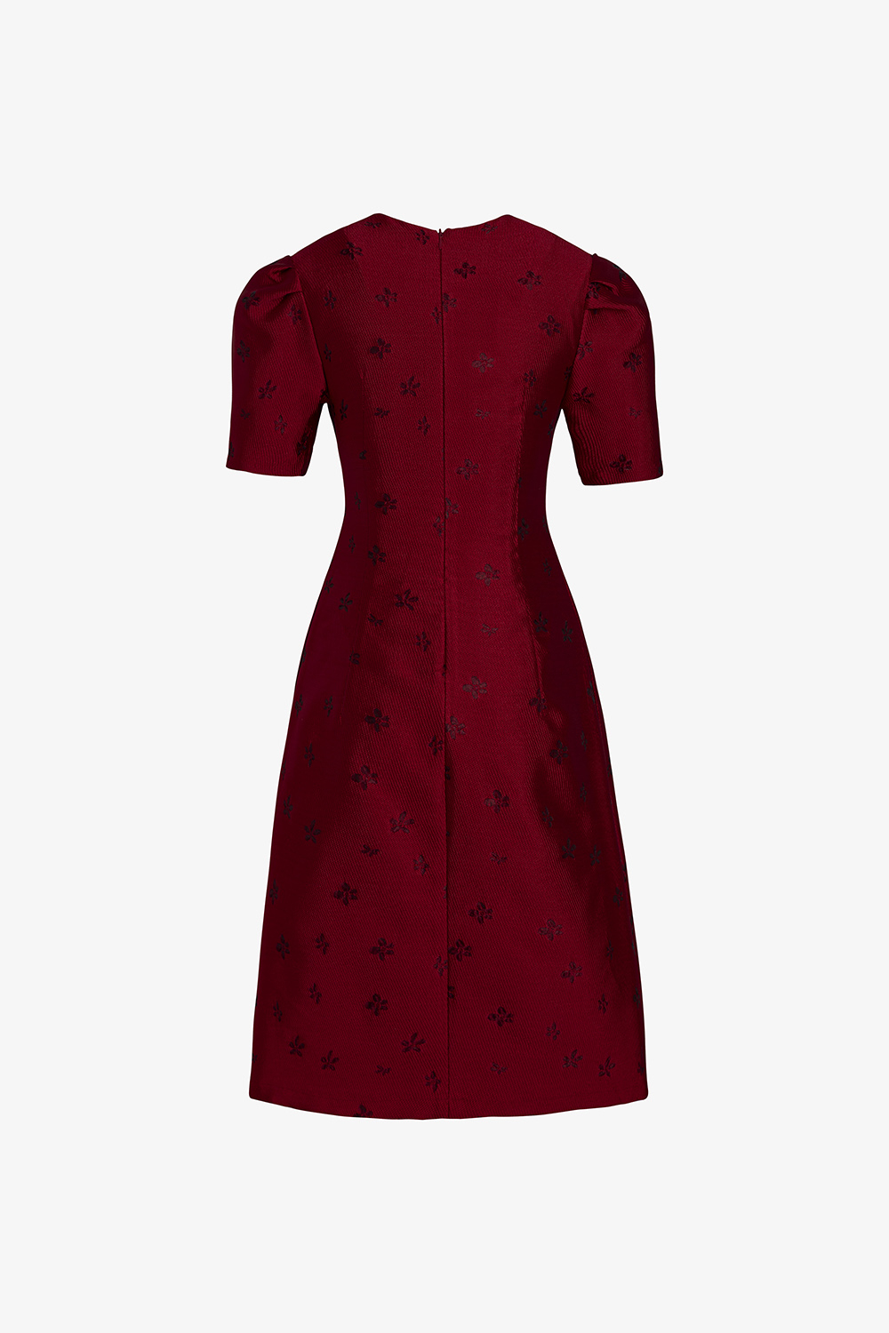 Đầm tafta đỏ hoa dự tiệc cổ cut-out đính hoa