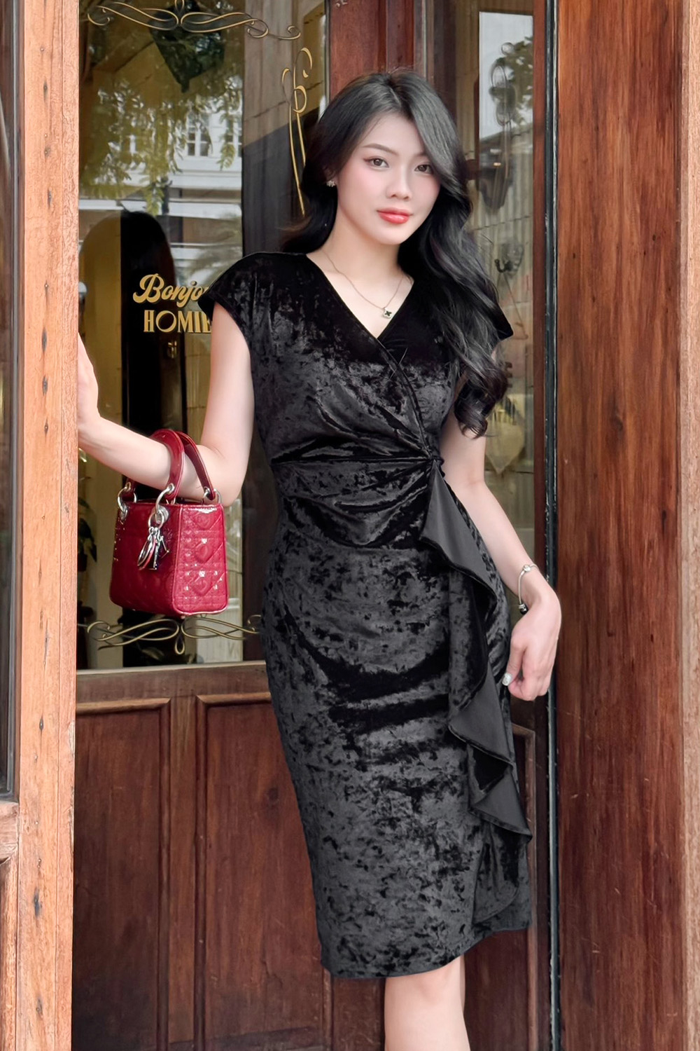 Đầm Nhung Vàng Thu Đông Dài Tay Cho Nữ CHU MAN JIA-INTL | Lazada.vn