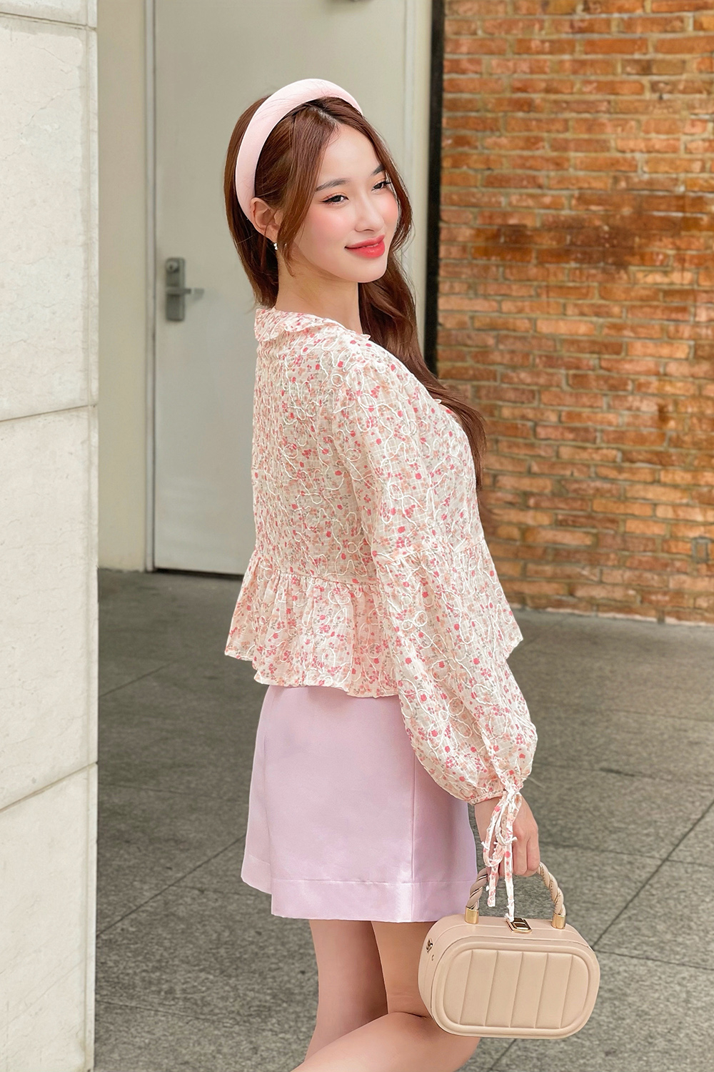 Áo kiểu nữ cổ bèo họa tiết hoa