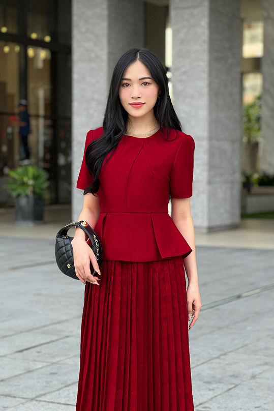 Áo kiểu nữ màu đỏ dáng peplum ASM18-01