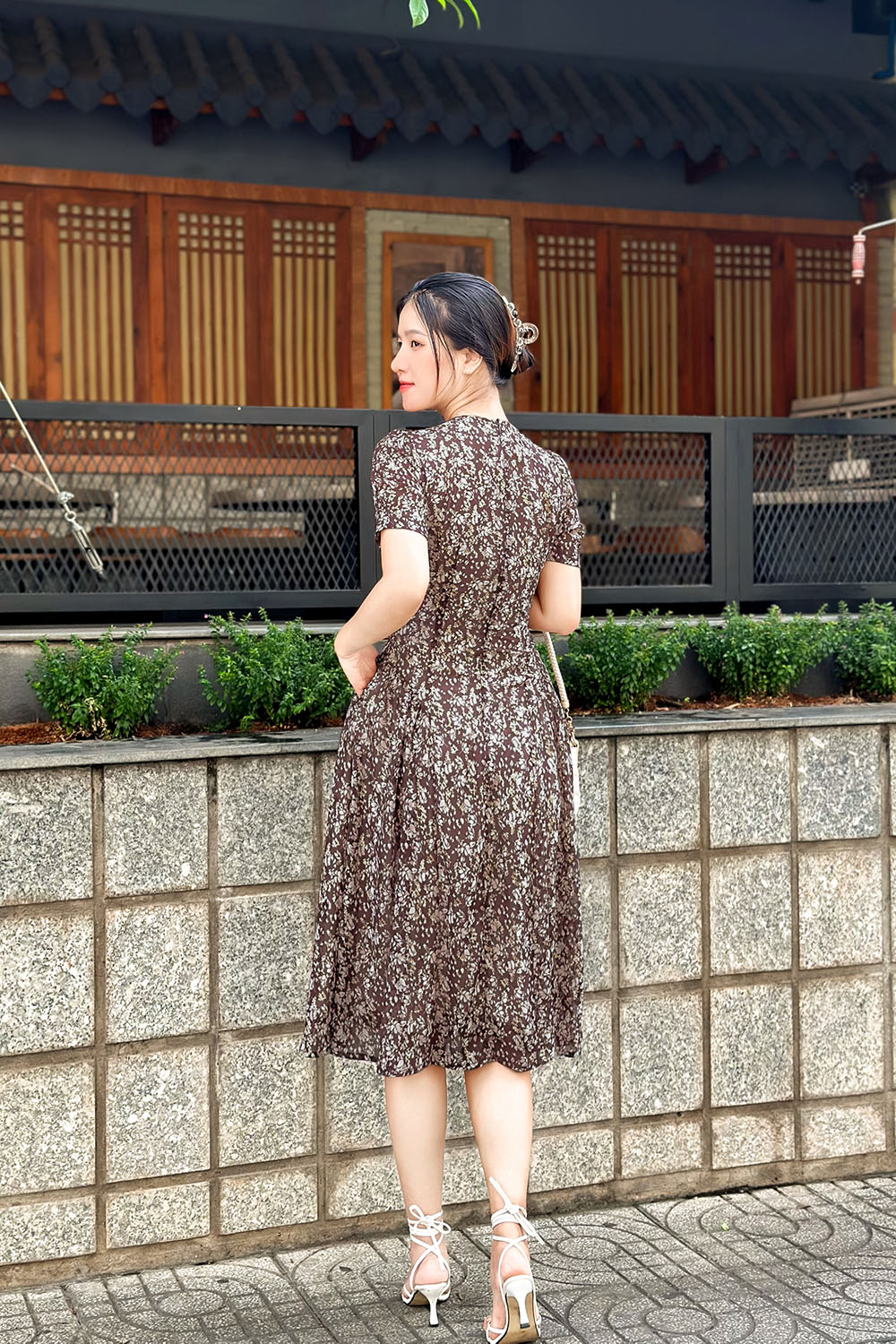 Đầm voan dáng xoè hoạ tiết hoa