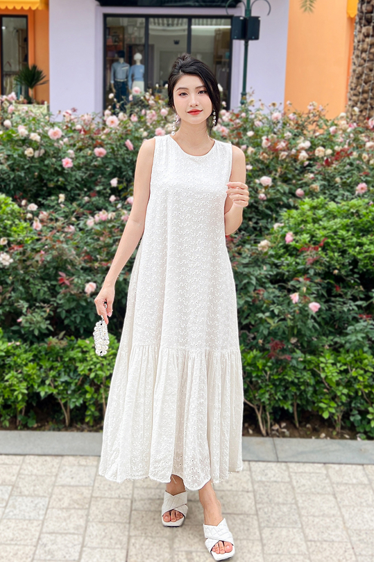 Váy trắng suông dài cổ thắt nơ HSU1220 | Shopee Việt Nam