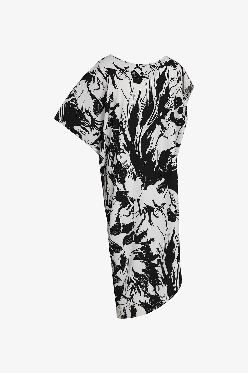 Đầm suông lệch vai họa tiết trắng đen