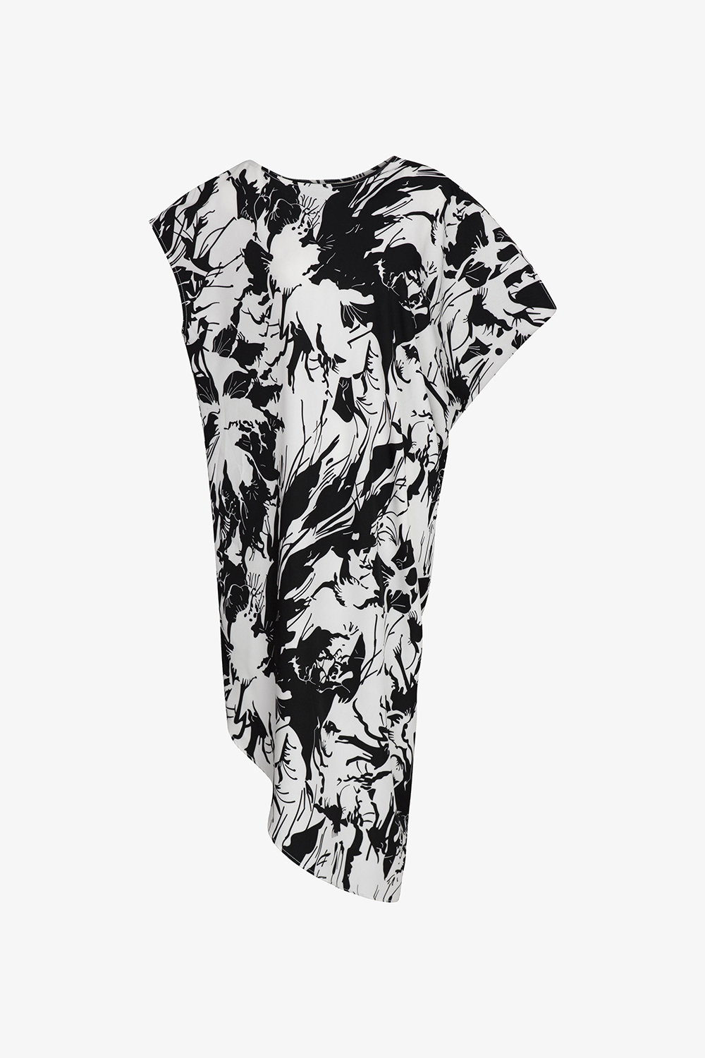 Đầm suông lệch vai họa tiết trắng đen