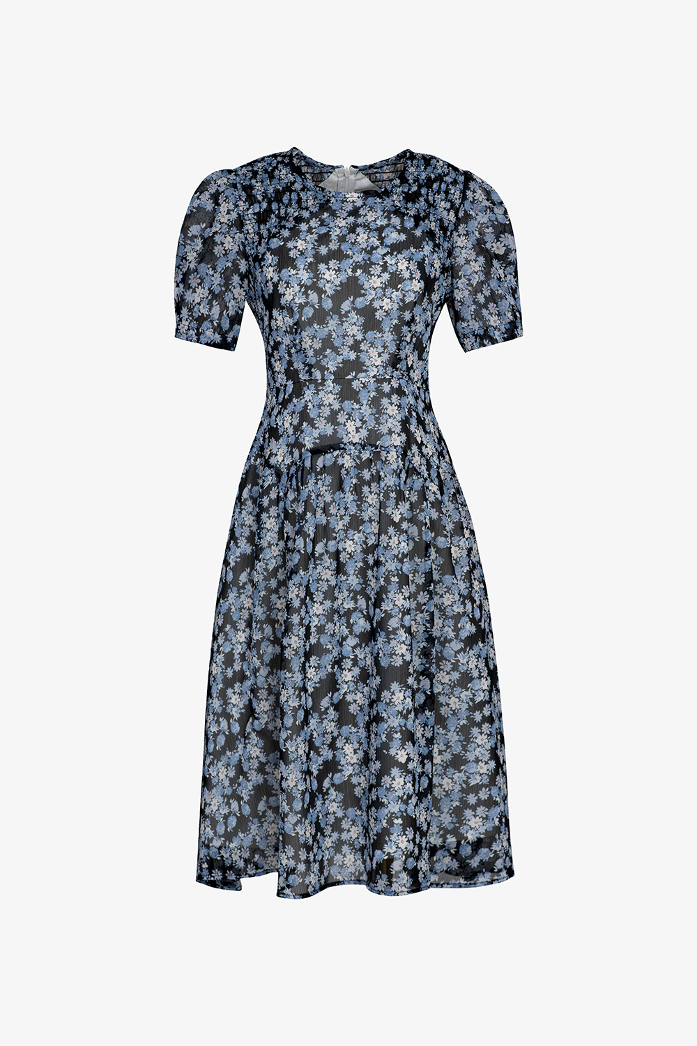 Đầm dáng xòe họa tiết hoa tay phồng