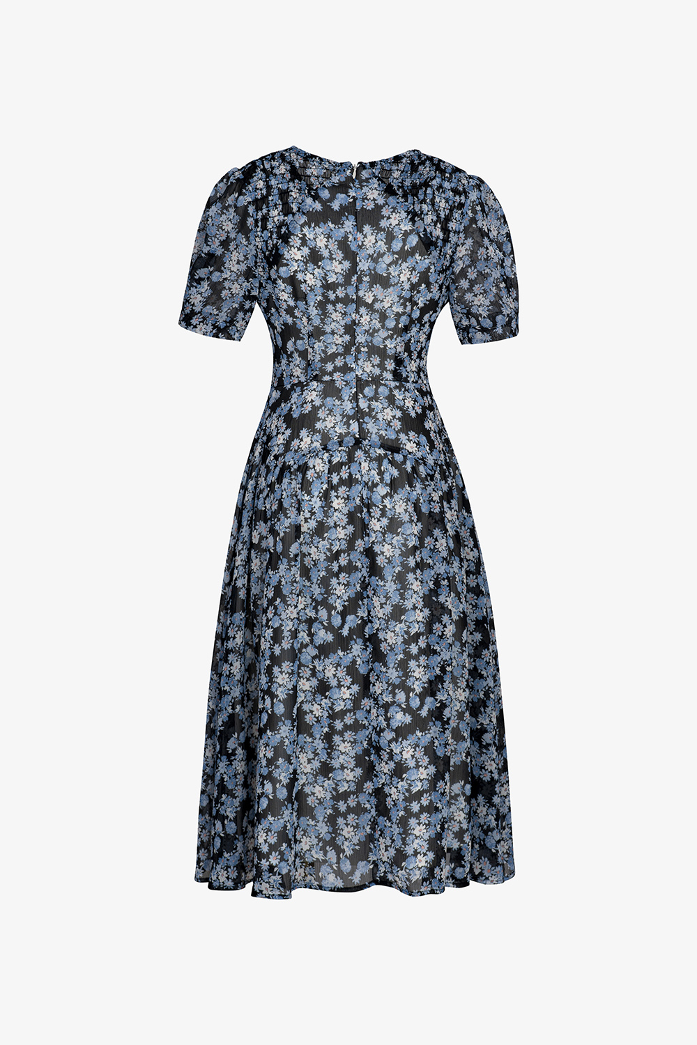 Đầm dáng xòe họa tiết hoa tay phồng