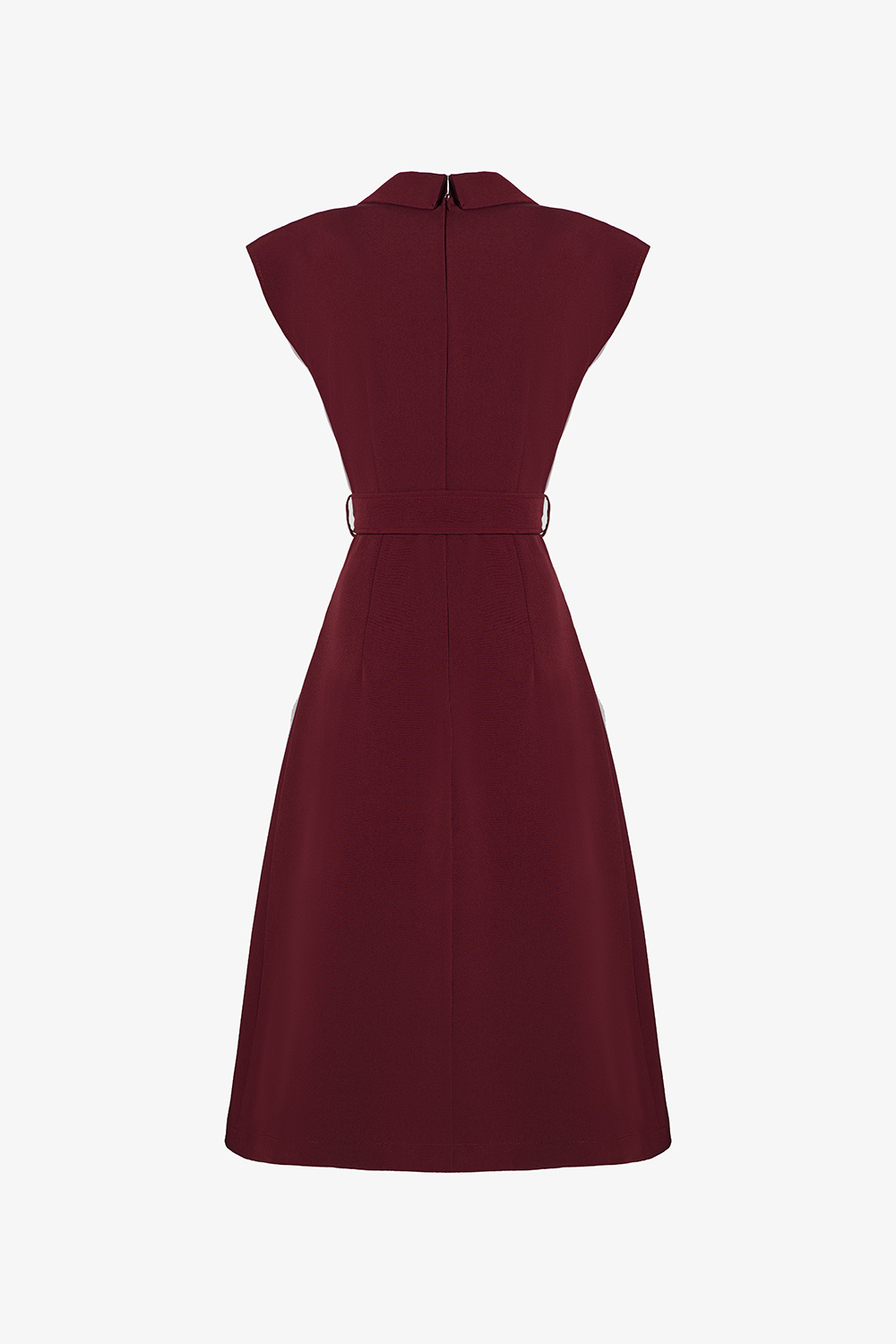 Đầm công sở màu đỏ dáng xòe phối belt