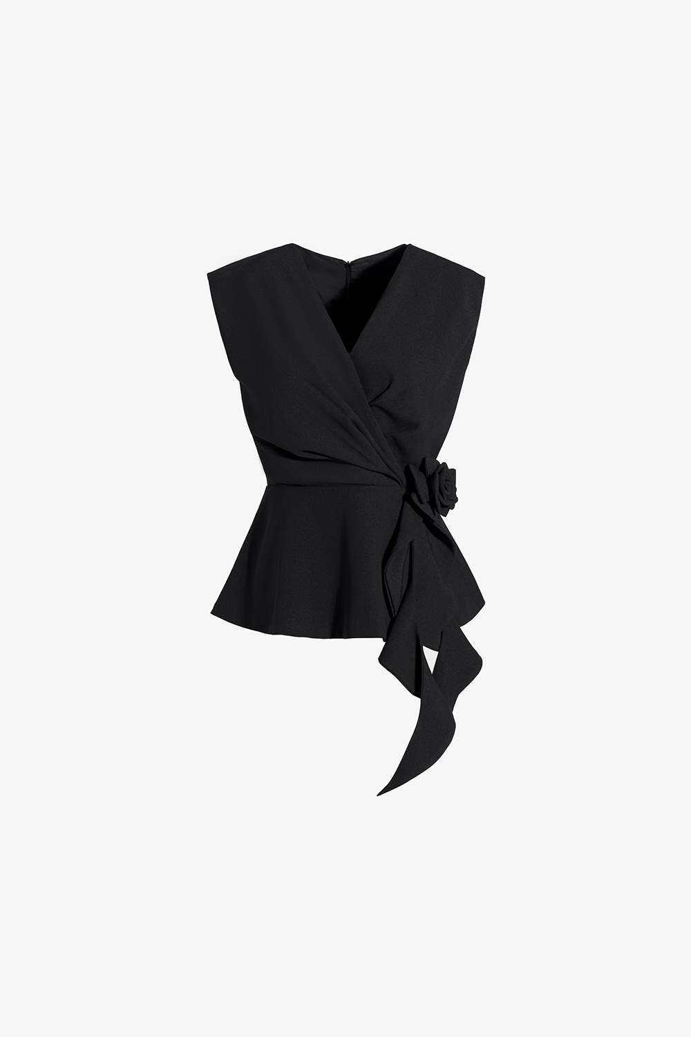 Áo kiểu nữ màu đen eo đính hoa hồng