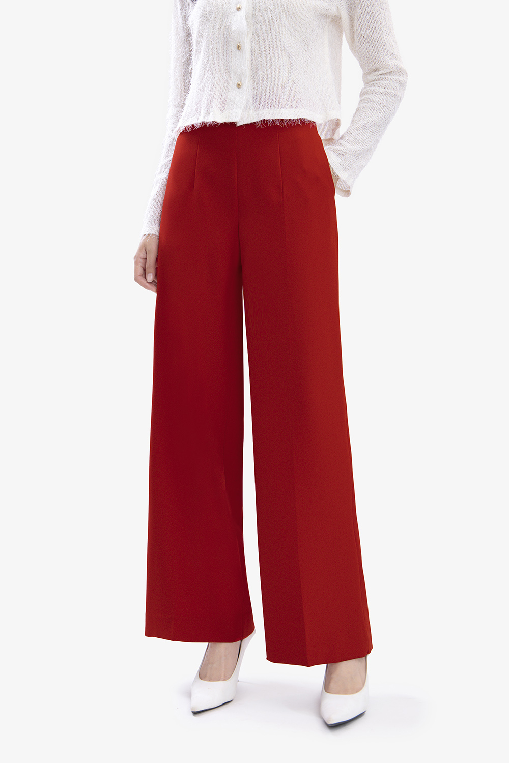 Quần công sở nữ lưng cao ống suông màu đỏ