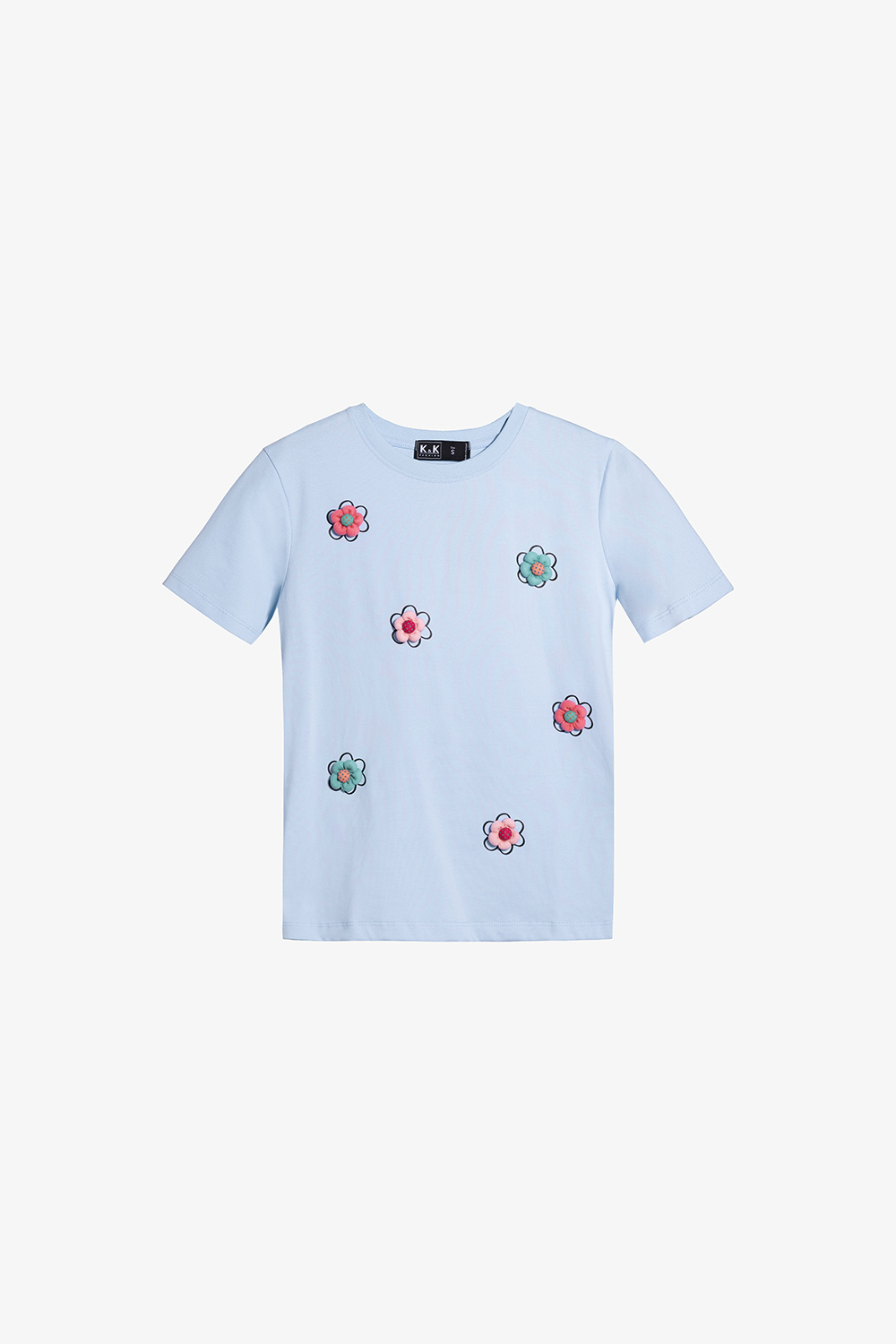 Áo thun nữ màu xanh đính hoa nổi