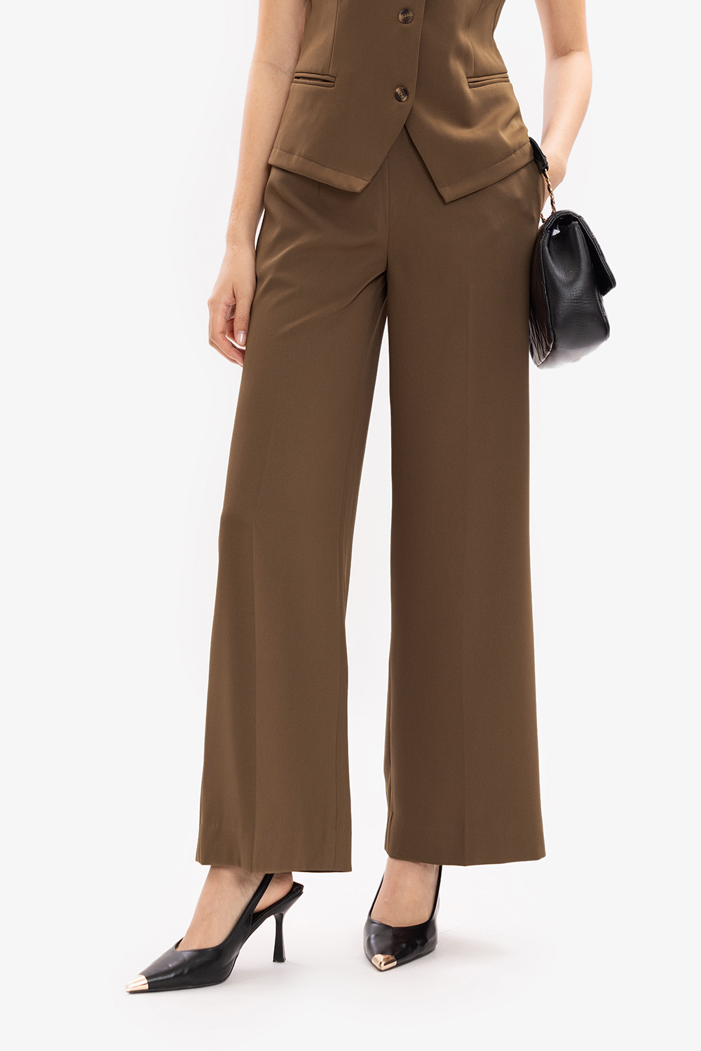 Quần công sở ống suông lưng cao màu nâu