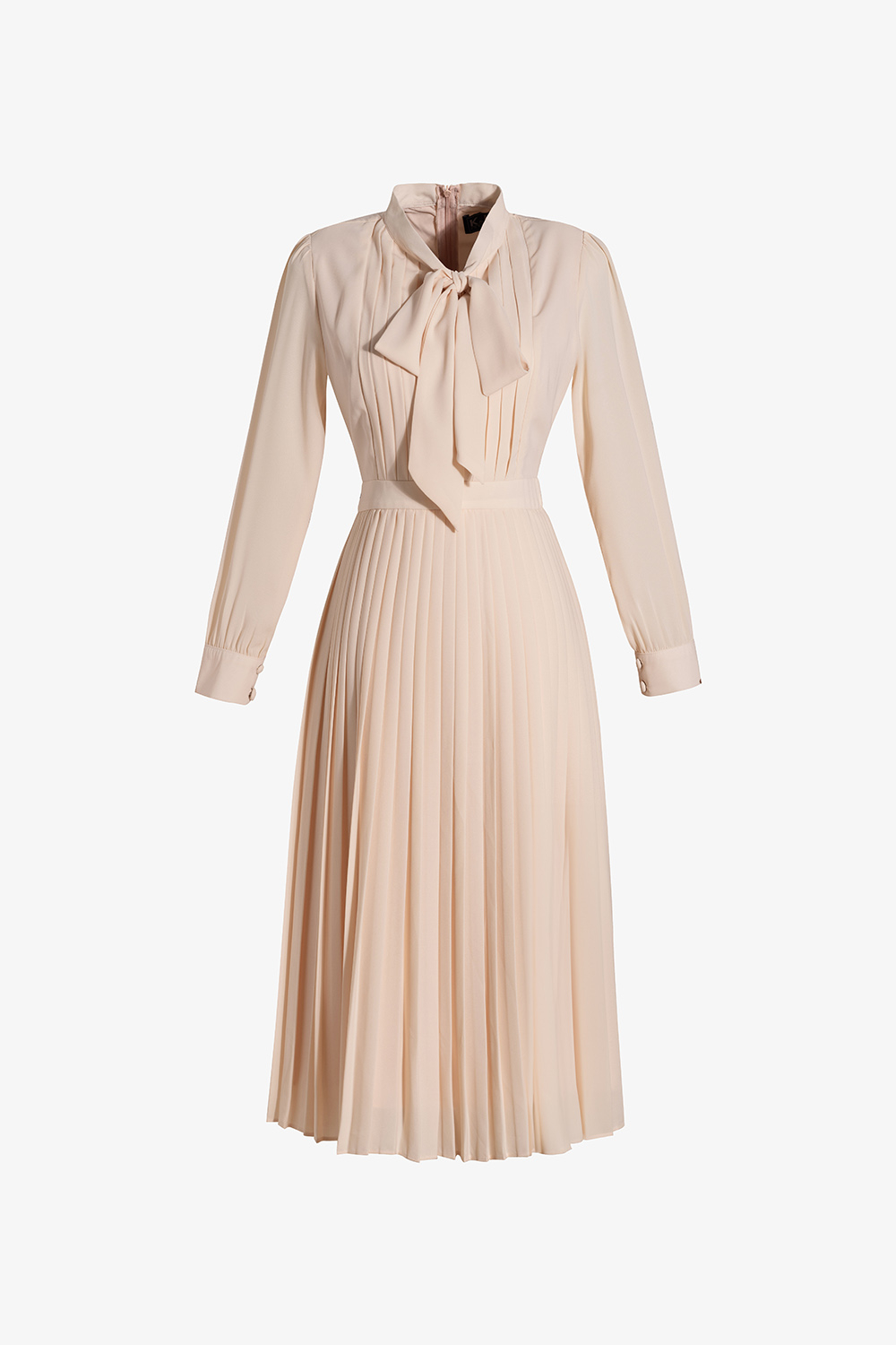 Đầm xòe xếp ly công sở dáng dài cổ phối nơ