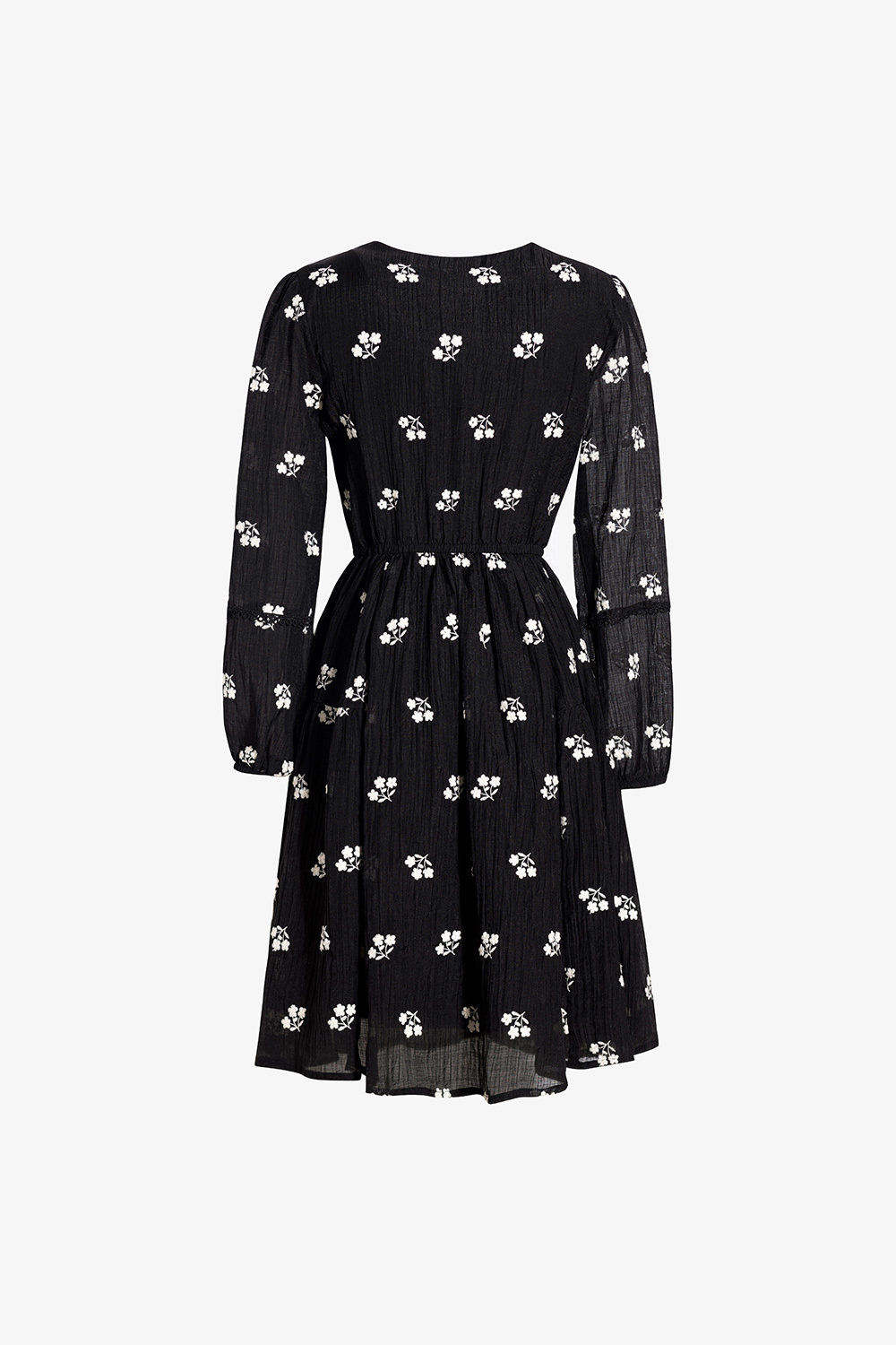 Đầm xòe họa tiết hoa thêu cổ tròn