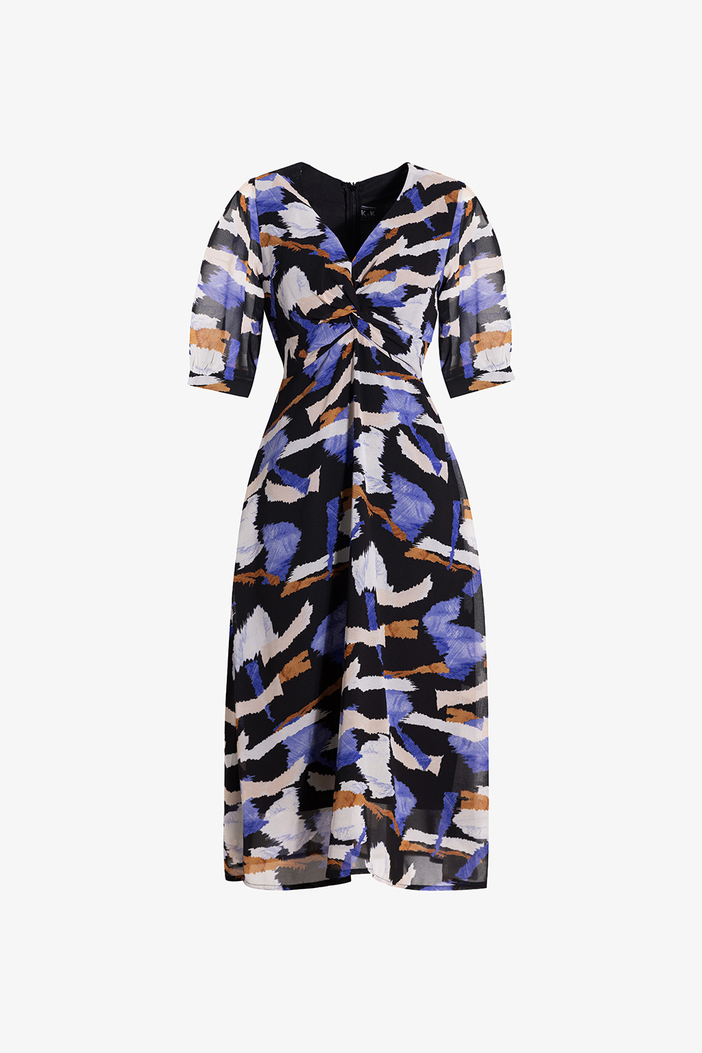 Đầm chữ A họa tiết xoắn eo tay lỡ