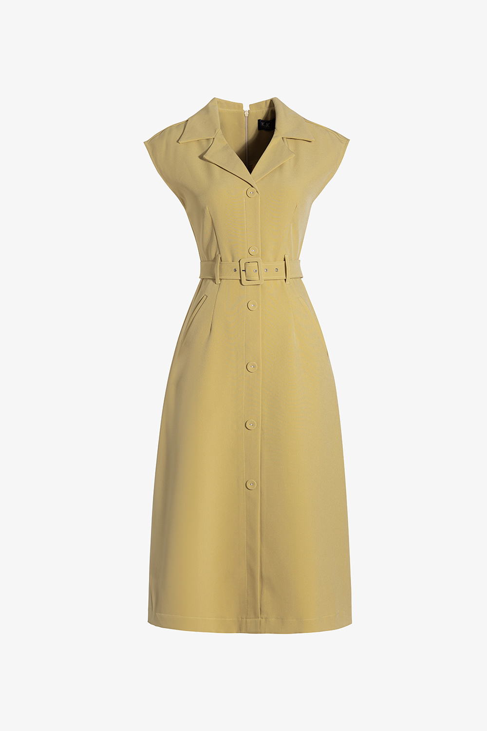 Đầm công sở chữ A màu vàng kèm thắt eo