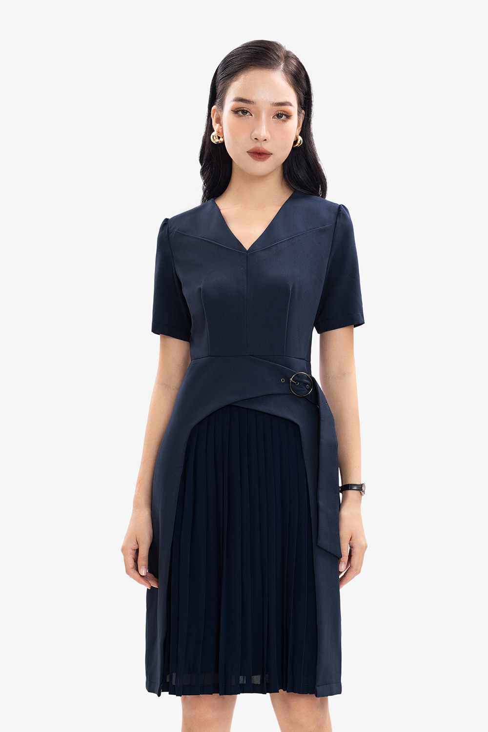 Đầm công sở, đầm liền thân váy xếp ly cao cấp Emvy-K36 - Đầm dáng xòe |  ThờiTrangNữ.vn