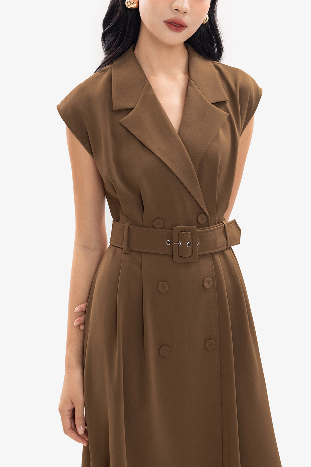 Đầm xòe công sở cổ đan tông phối belt