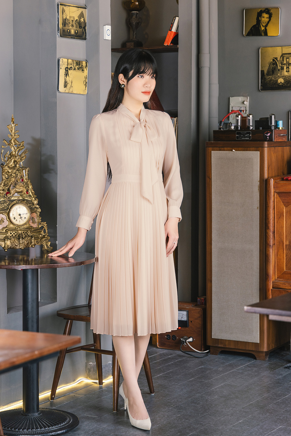 Đầm xòe xếp ly công sở dáng dài HL26-17