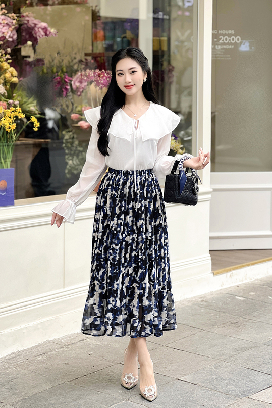 Áo kiểu nữ màu trắng phối bèo ASM18-14