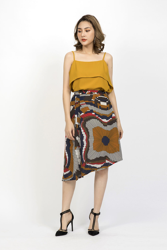 Chân váy họa tiết dáng xòe vạt chéo CV01-38