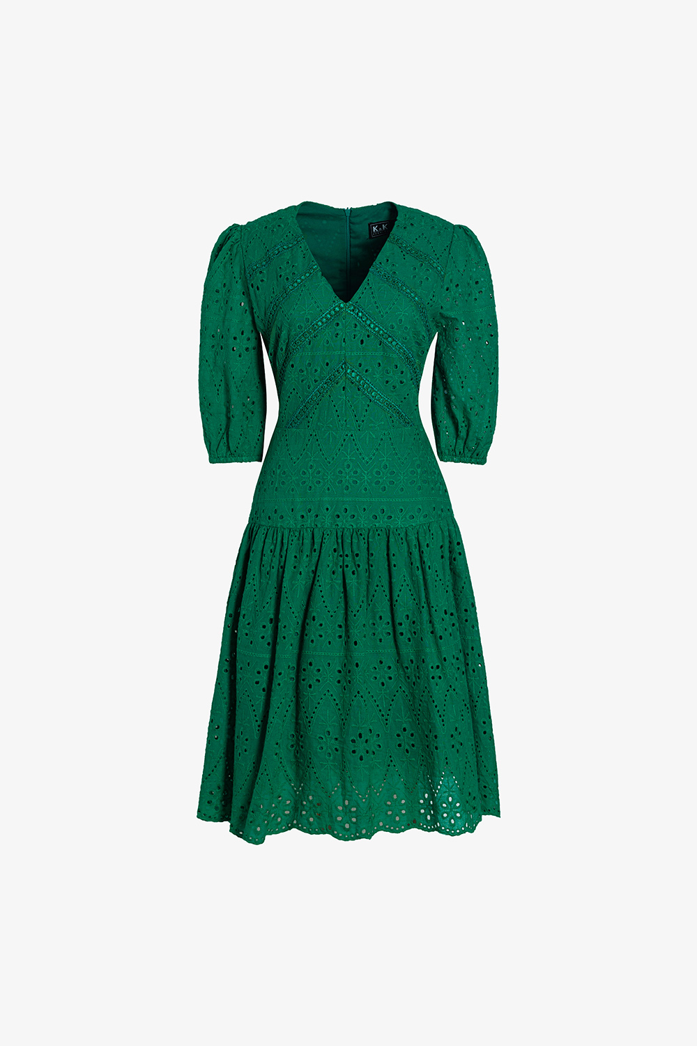 Đầm xô cotton thêu dáng xòe hạ eo màu xanh