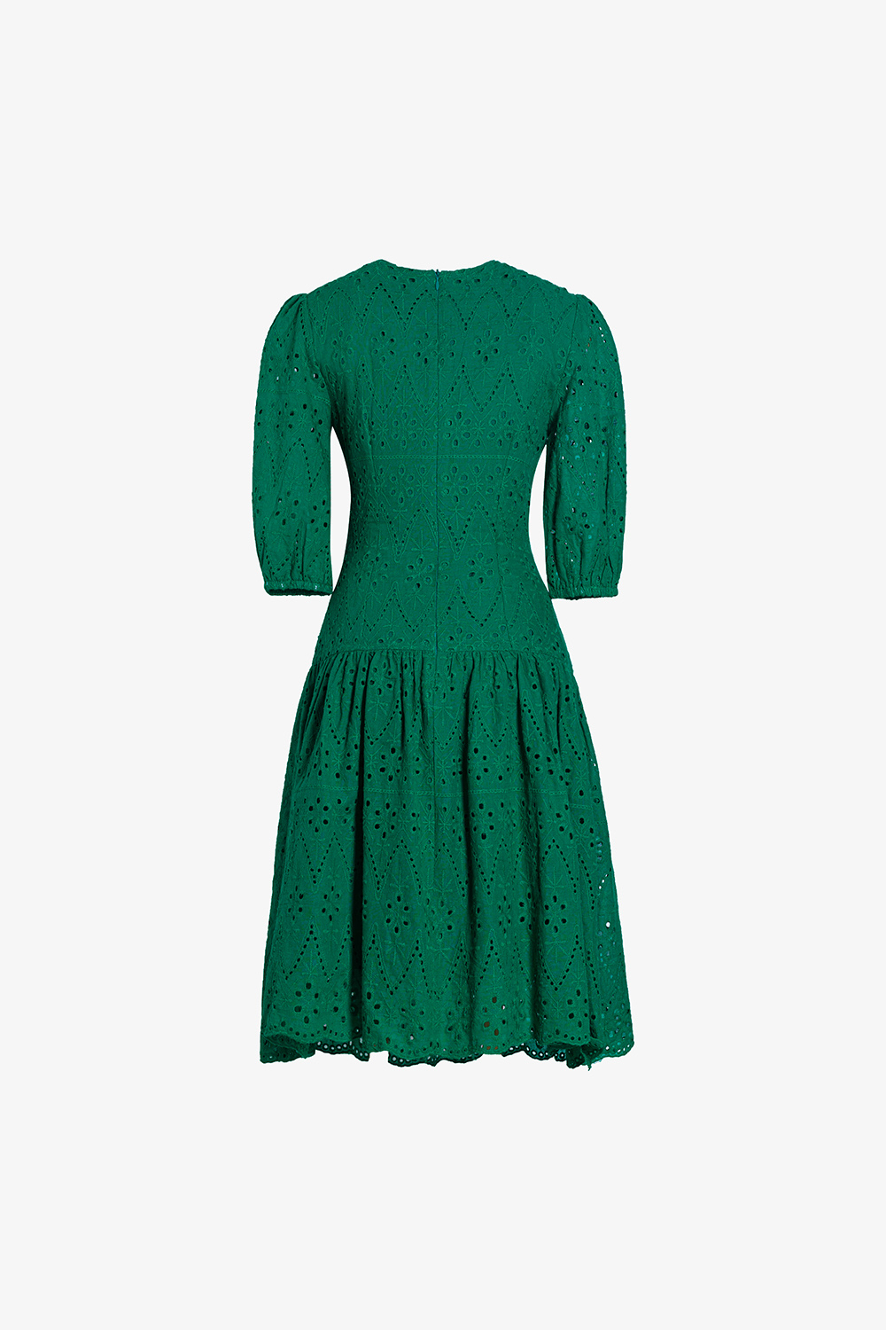 Đầm xô cotton thêu dáng xòe hạ eo màu xanh