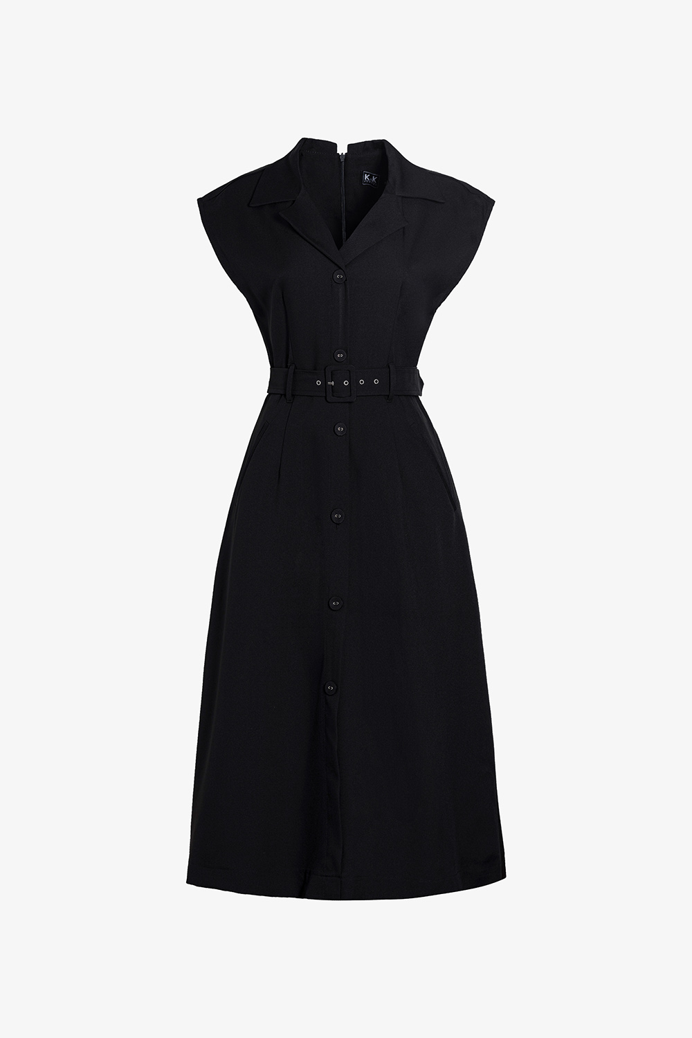 Đầm đen sơ mi công sở chữ A kèm thắt eo