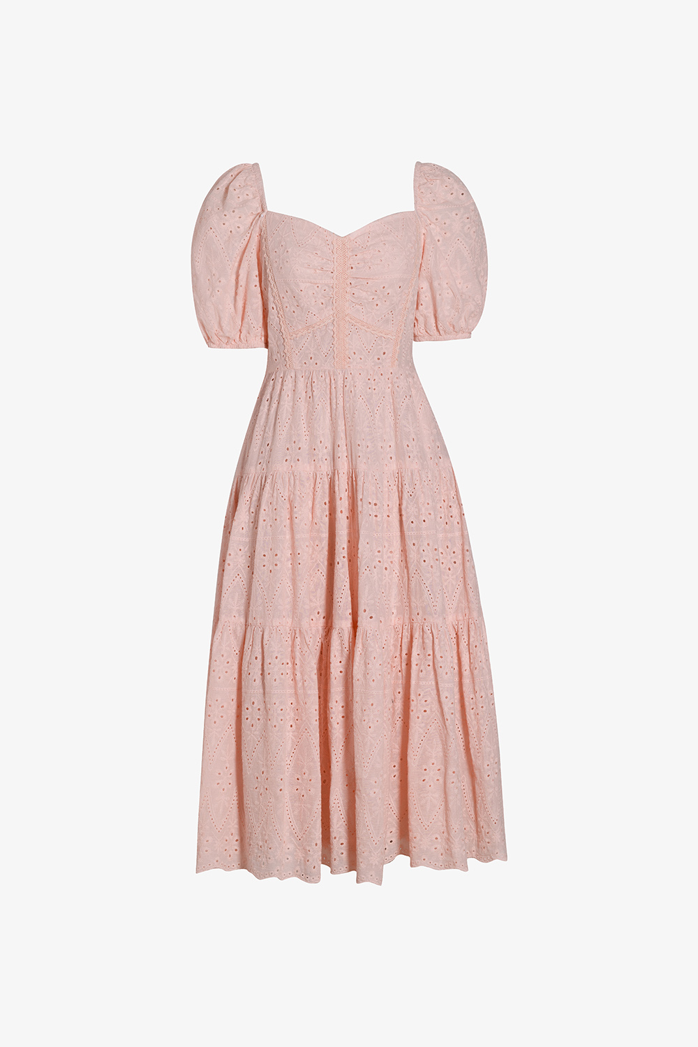 Đầm xòe cotton thêu dáng dài tay phồng