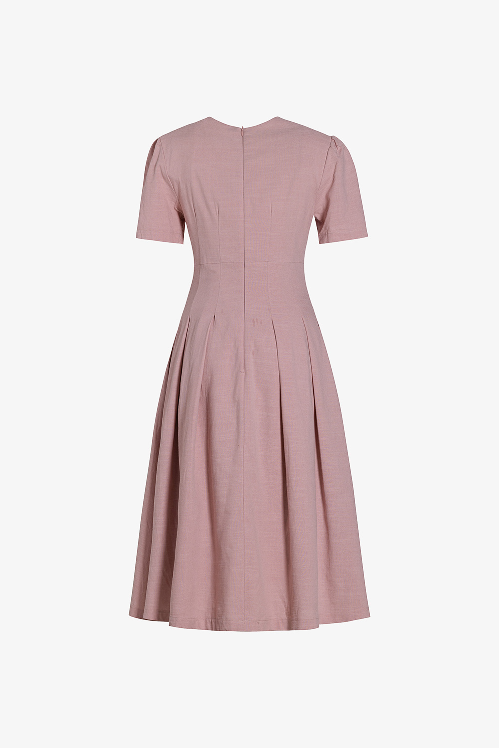 Đầm xòe hồng ngực xếp ly cổ chữ V