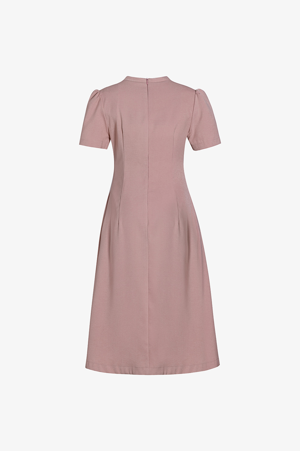 Đầm hồng công sở cổ v dáng xòe xếp ly