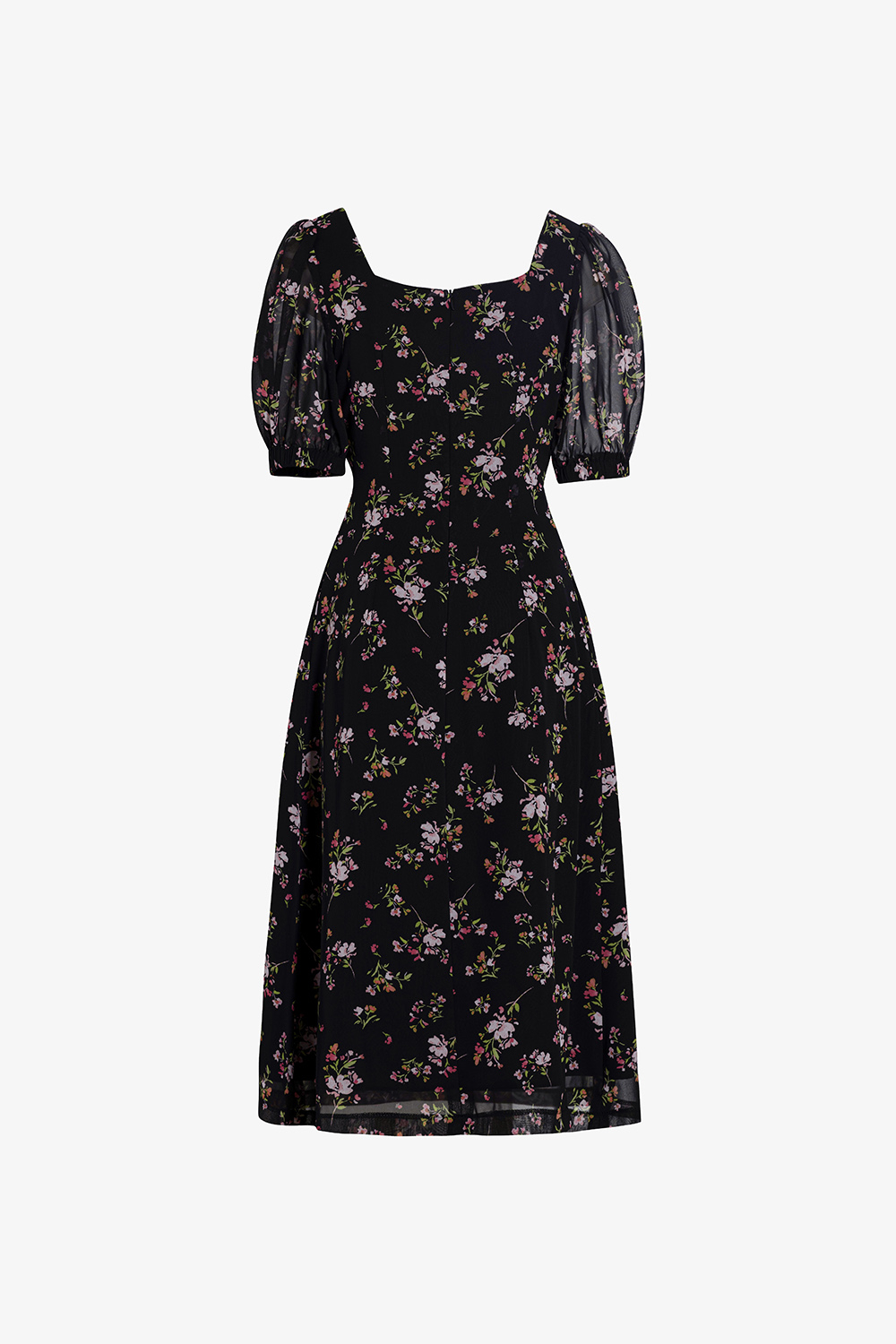 Đầm đen hoa nhí dáng chữ A cổ vuông