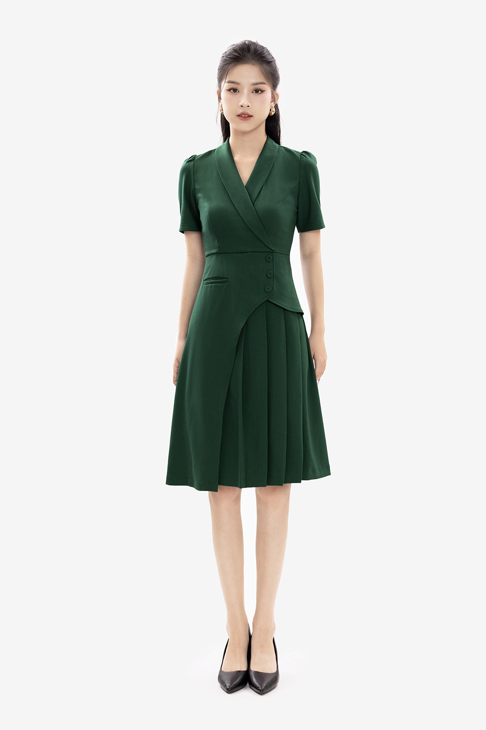 Đầm công sở dáng chữ A cổ đan tông