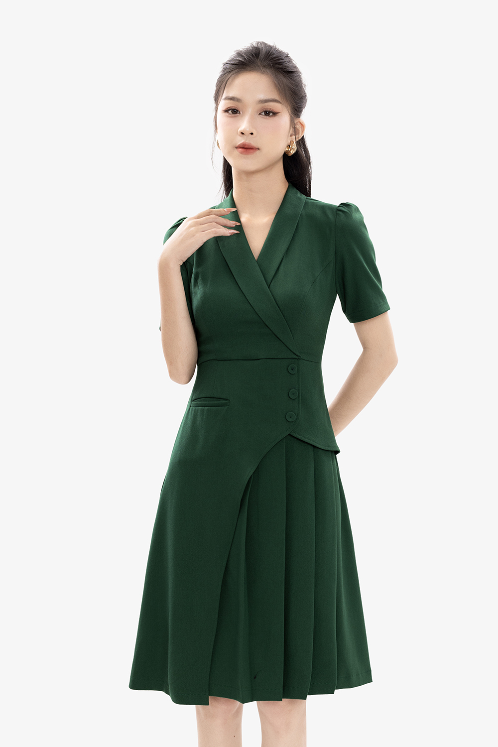 Đầm công sở dáng chữ A cổ đan tông