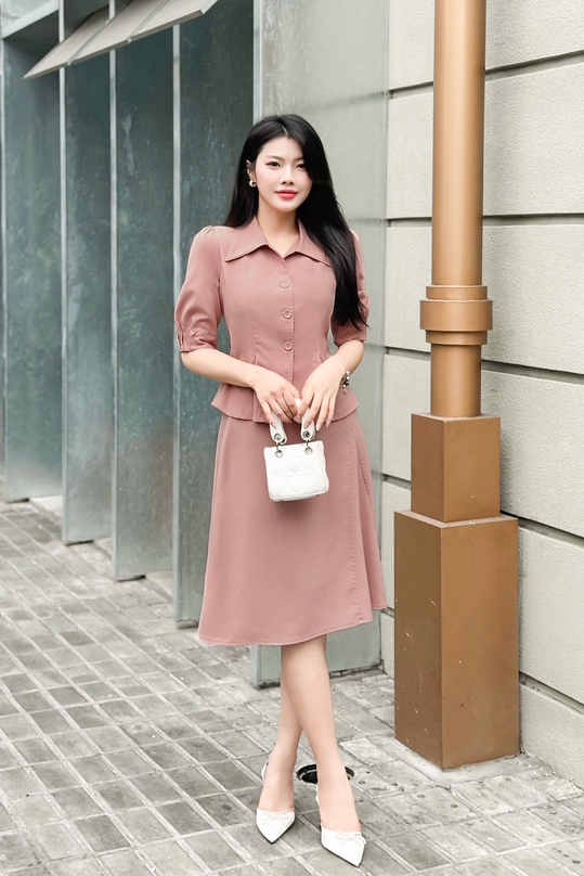 Áo sơ mi nữ công sở màu hồng tay phồng ASM15-36