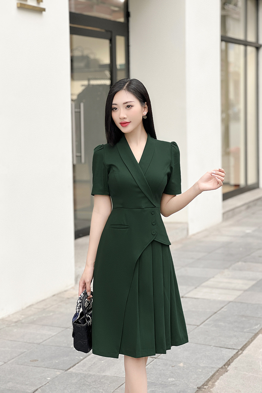 Đầm công sở dáng chữ A cổ đan tông KK166-35