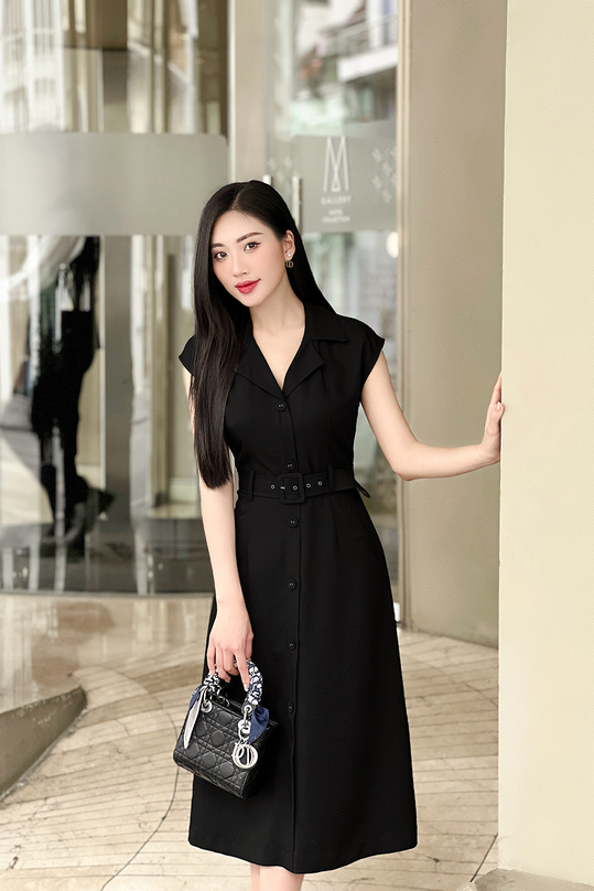 Đầm đen sơ mi công sở chữ A dành cho người mập KK164-31