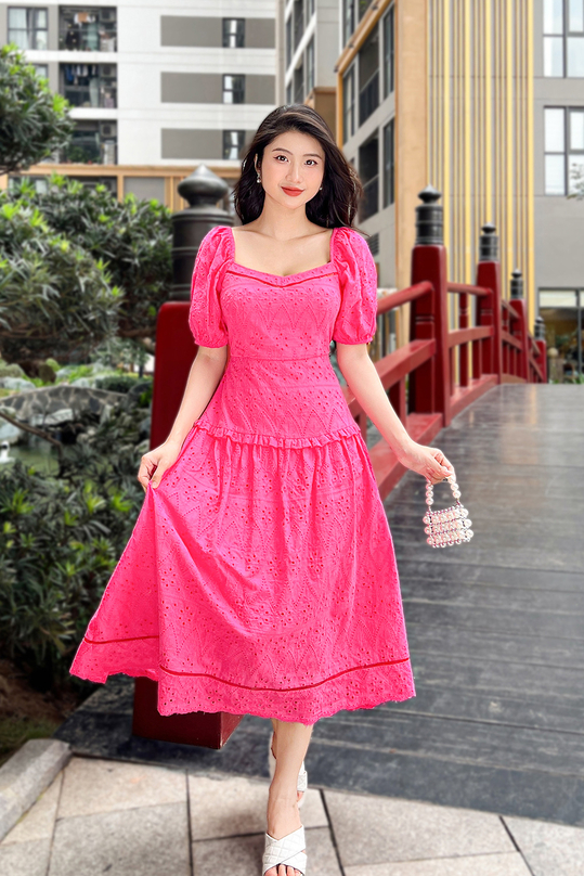 Đầm suông dáng dài cổ vuông tay phồng KK167-17