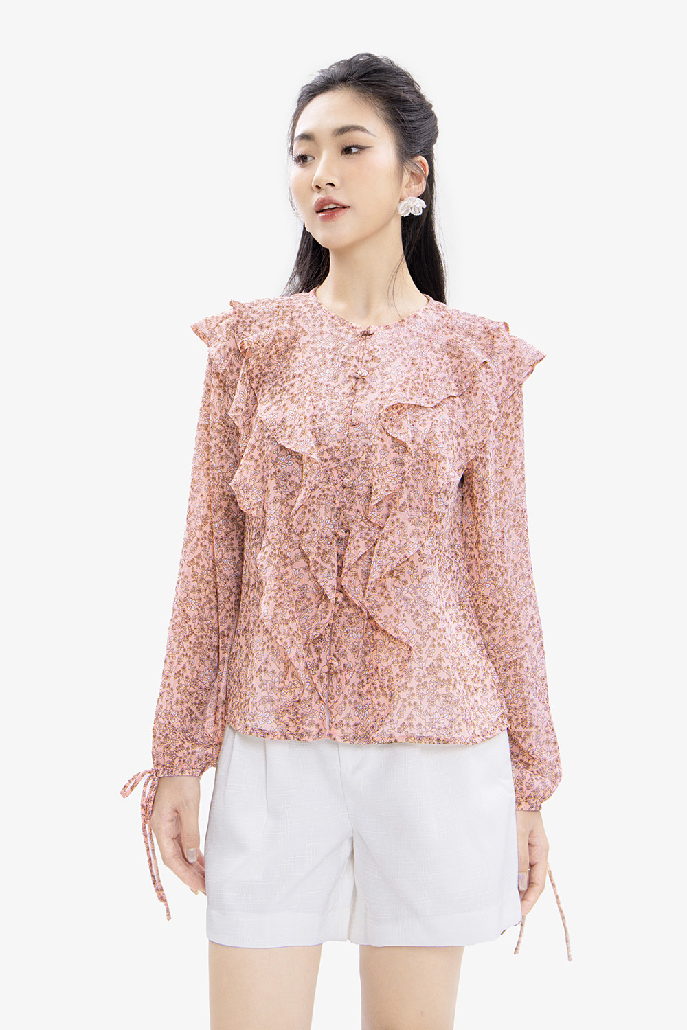 Áo kiểu nữ hoa nhí phối bèo