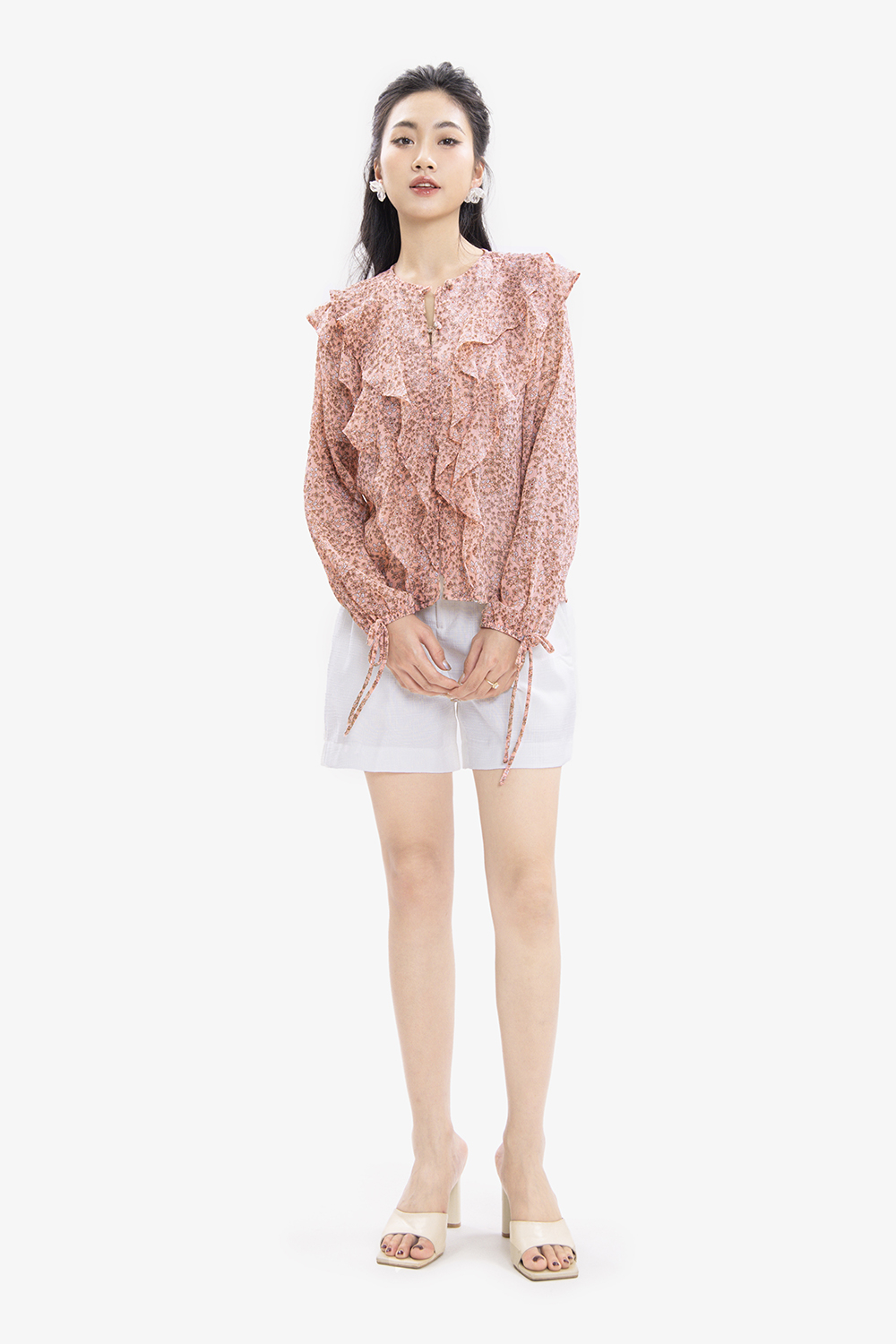 Áo kiểu nữ hoa nhí phối bèo