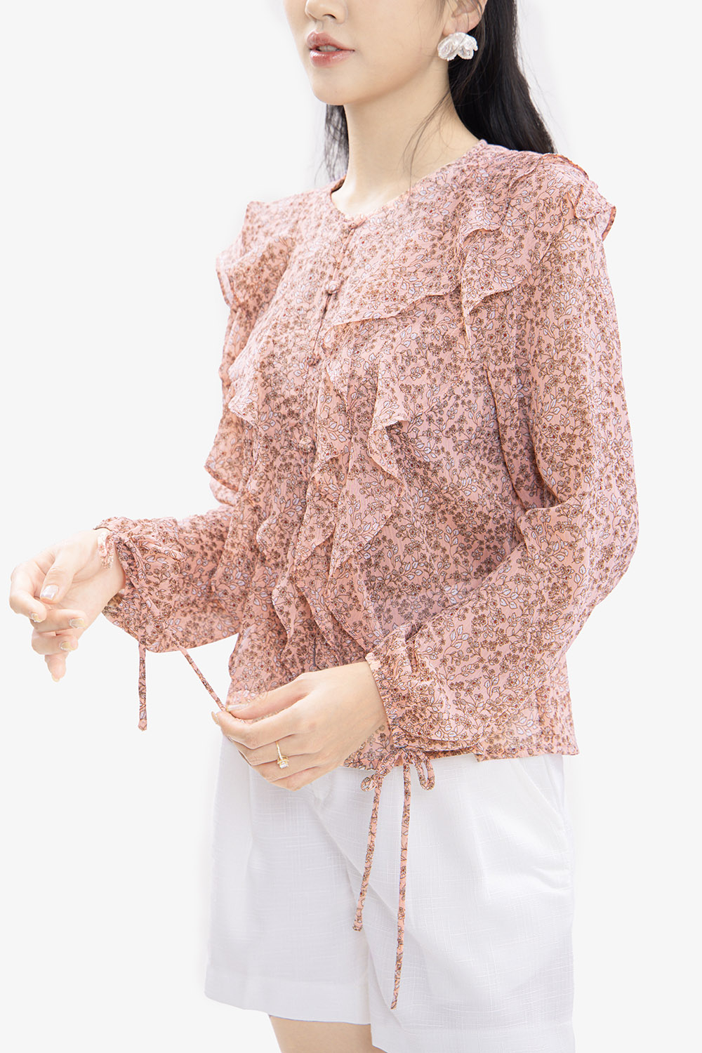 Áo kiểu nữ hoa nhí phối bèo