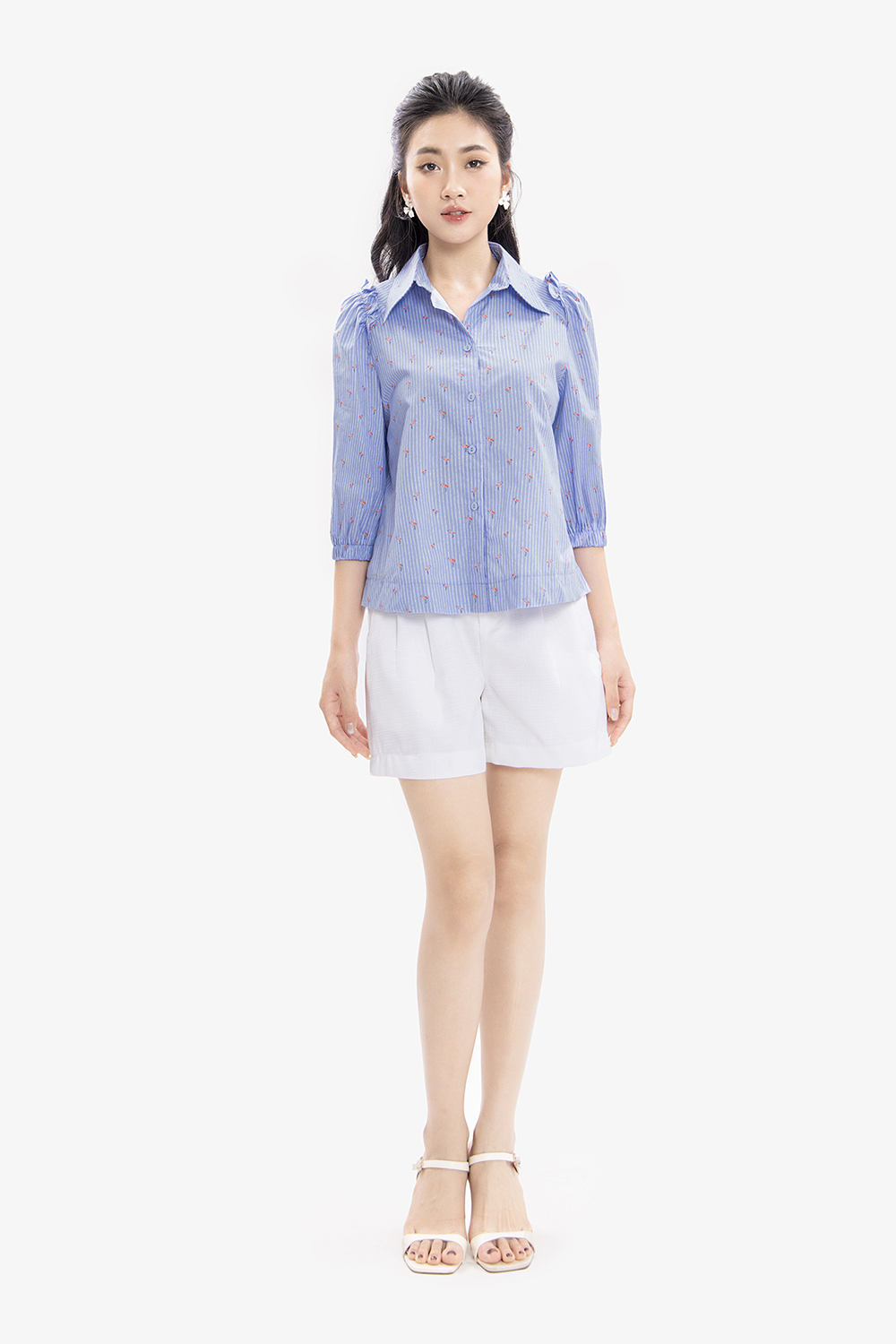 Áo sơ mi công sở nữ họa tiết tay phồng